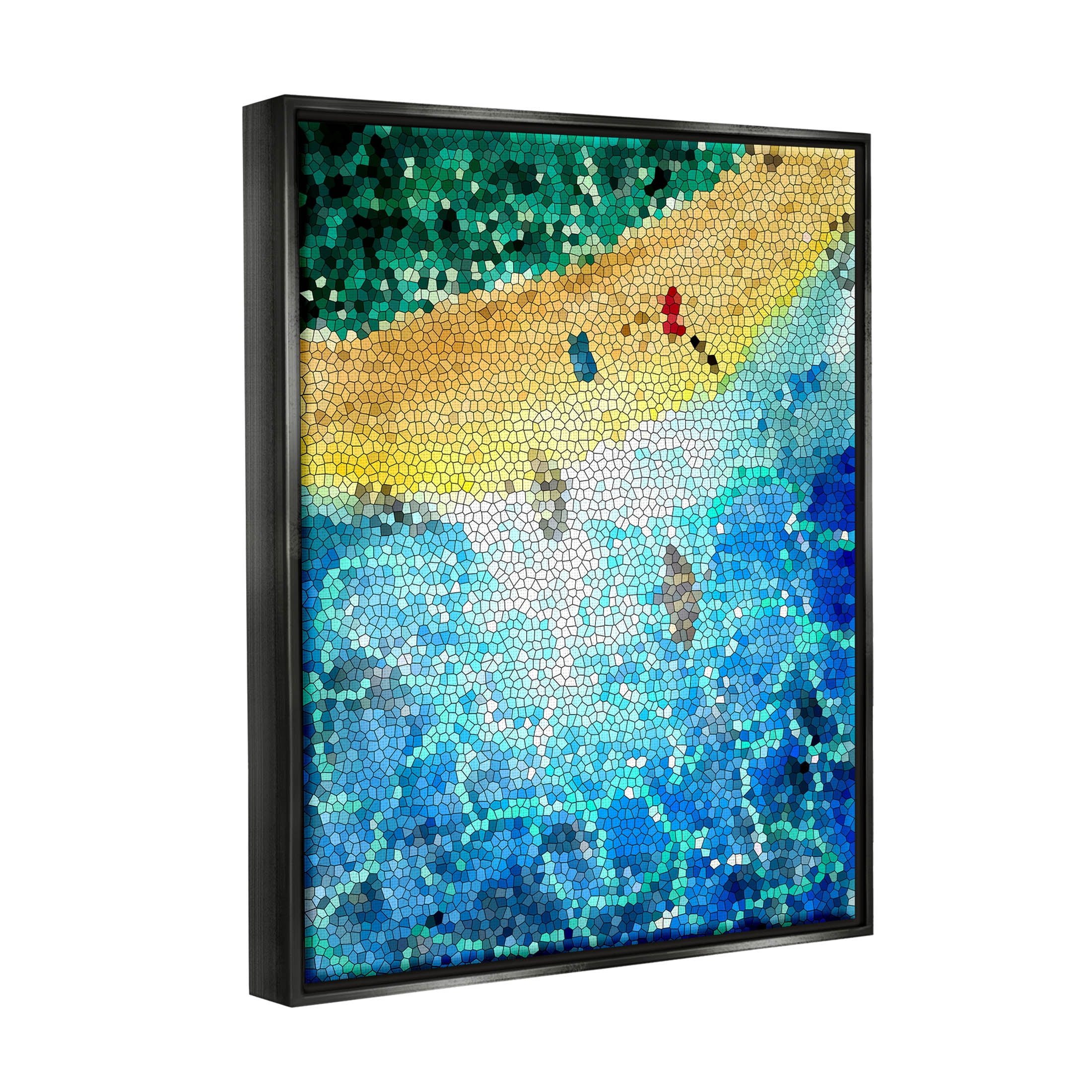Modern Mosaic Pattern Beach Coastal Graphic Art Jet Black Framed Art Print Wall Art