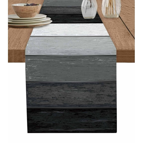 Hokiten Table Runners 90 Inches Long Dress Scarves, Black Grey Ombre Farmhouse Coffee/Dining/Kitchen Table Runner for Living Room, Farmhouse Vintage Wooden Striped 13x90 Inch