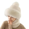 thumbnail image 3 of Naierhg Women Hat Durable Windproof Winter Scarf Hat Set Soft Comfortable Plush Warm Hat for Cold Weather Outdoor for Winter White, 3 of 8