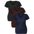 thumbnail image 2 of Essential Basic Women's Short Sleeve T Shirt V Neck Tee Value Set (3Pk, Black, Burgundy, Navy, Small), 2 of 5