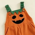 thumbnail image 5 of CAIVO Halloween Pumpkin Patchwork Striped Romper With Pockets For Boys Girls Casual Style Sleeveless Strap One-Pieces For Toddlers And Children Playwear, 5 of 7