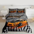 thumbnail image 2 of Manfei Orange Racing Car Bedding Comforter Set 2pcs for Boys, Speed Sports Car Twin Comforter Sets, Black White Plaid Flag Bedding Set, Super Cozy Room Decor, 2 of 8