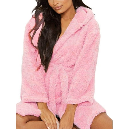 

TFFR Women Winter Warm Night Robe Double-sided Plush Cute Animal Hooded Nightgown