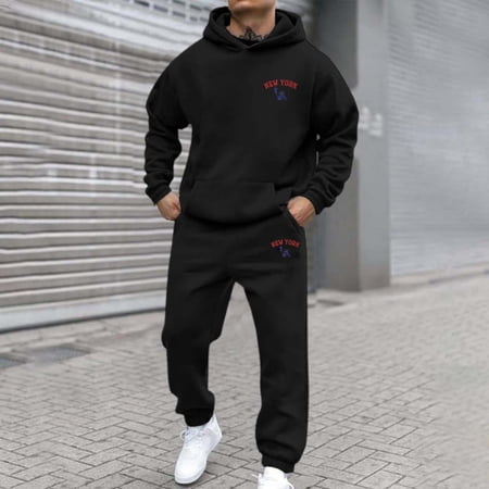 Men's Tracksuits 2 Piece Set Classic Solid Color Casual Hoodie Sweatshirt and Joggers Sweatpants Sets Running Fall Winter Long Sleeve Sport Suit with Pocket