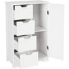 BAHOM Bathroom Floor Cabinet, Wooden Side Storage Organizer Cabinet with 4 Drawer and 1 Cupboard, White
