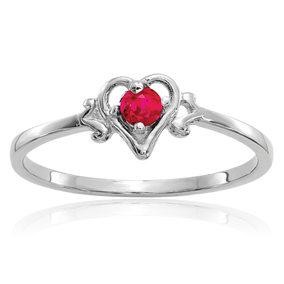 14K Solid White Gold Red Ruby Heart Ring Love Band July Birthstone Jewelry