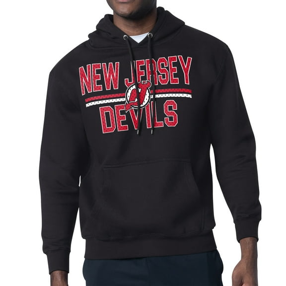 Men's Starter Black New Jersey Devils Mesh Look Team Name Logo Tri-Blend Pullover Hoodie