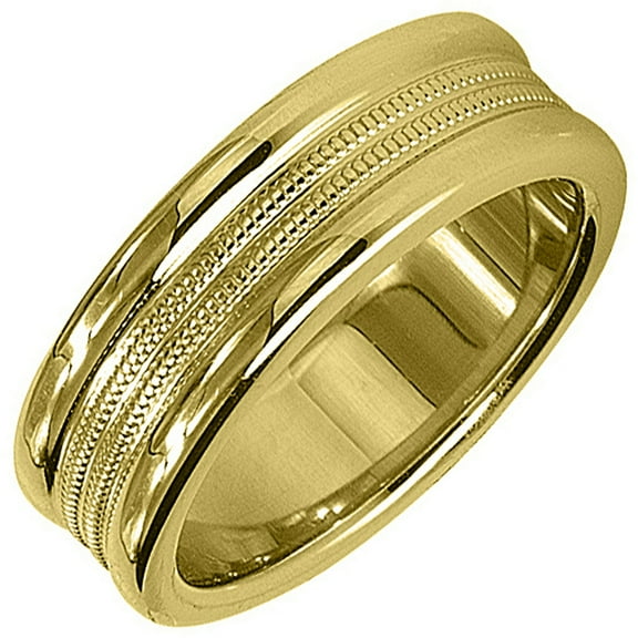 14K Yellow Gold Mens Wedding Band 6mm High Gloss Milgrain Comfort Fit