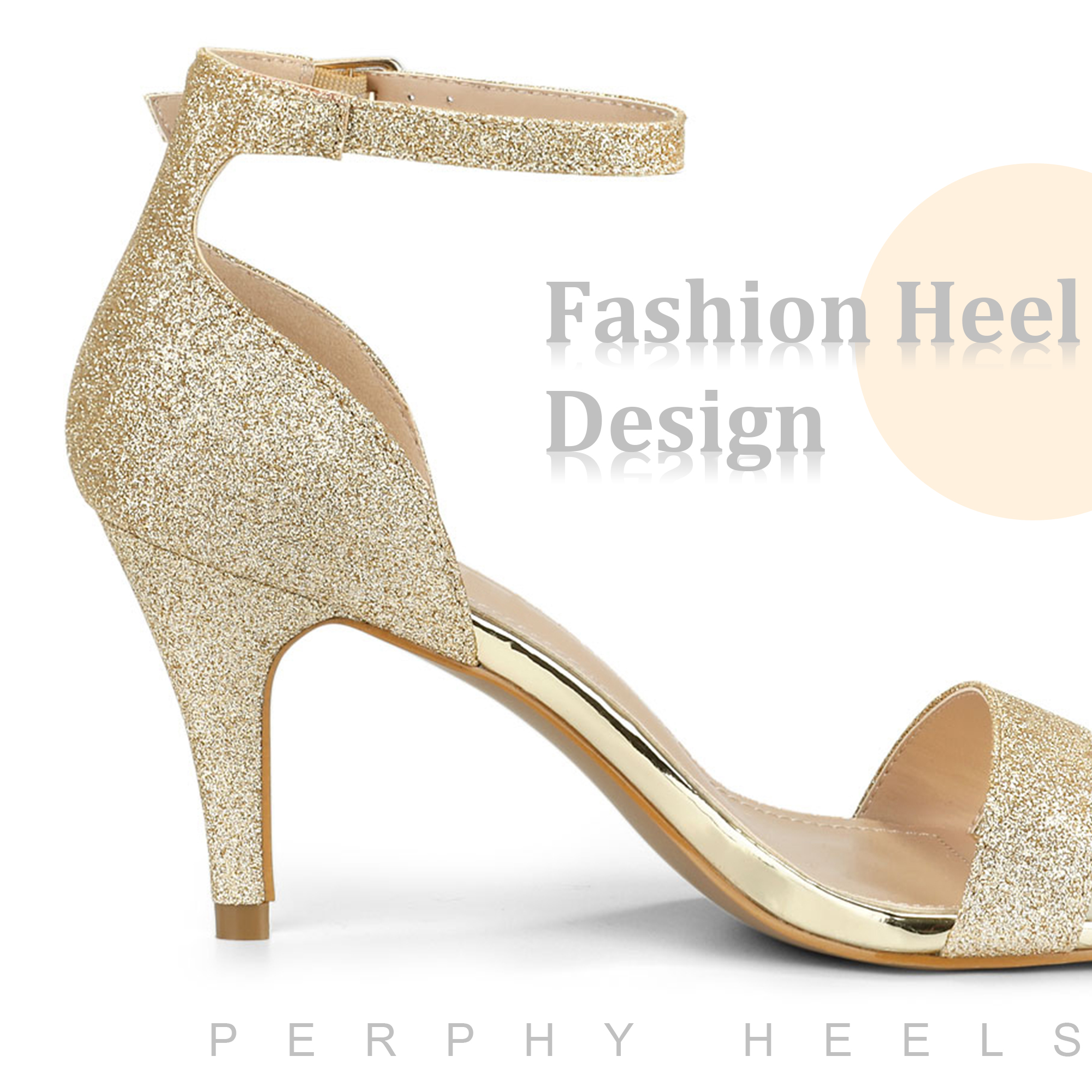 Unique Bargains Women's Sandals Ankle Strap Stiletto Heels Glitter Sandals