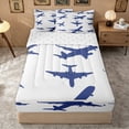 thumbnail image 2 of Erosebridal Simple Blue Aircraft Zipper Full Size Comforter Sets with Fitted Sheet and 2 Pillowcases for Boys Men, Airplane Outline Print Zipper Bedding Set, Reversible, 4 Pieces, 2 of 7