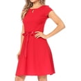 thumbnail image 2 of Women's Casual Solid Flared A Line Swing Dresses Short Sleeve With Belt Trim, 2 of 6