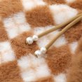 thumbnail image 6 of UTSJKR Women's Plaid Faux Fur Trim Cape Poncho, Winter Warm Open Front Shawl Coat, Pearl Decor Loose Outerwear for Party Daily Occasion Brown, 6 of 8