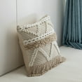thumbnail image 3 of 16" Handwoven Cotton Throw Pillow Cover with White Dot Pattern and Natural Tassel Fringe Lines, 3 of 7