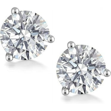 2 Ct Round Cut 18K White Gold IGI Certified Lab Grown Diamond 3 Prong Stud Earrings | F-G Color | VS1 Clarity