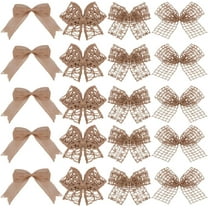 2 Sets 24Pcs Small Burlap Bows Burlap Ribbon Tan Flax Handmade Woven Hollow Mini Twist Tie Bowknot Wreath Craft Decoration for Wedding Party Christmas Tree Home Gift Wrapping DIY Decor Brown