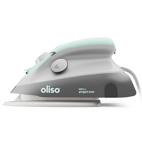 Plancha de vapor Oliso M3Pro Project con Solemate: para coser, acolchar, hacer manualidades y viajar | Plancha de vapor con suela de cerámica de 1000 vatios | Aguamarina