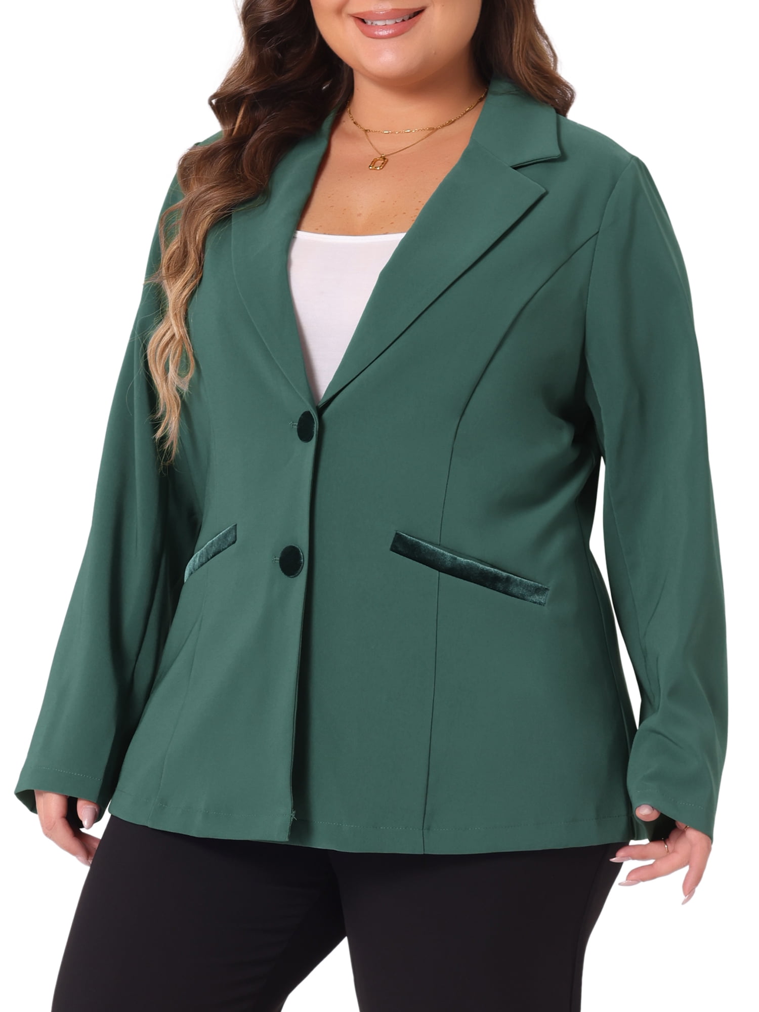 DARING DIVA Women's Plus Size Lapel Button Business Casual Suit Jacket 4X Dark Green