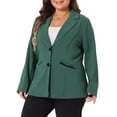 thumbnail image 2 of DARING DIVA Women's Plus Button Down Notched Lapel Office Jackets Blazer Dark Green 1X, 2 of 6