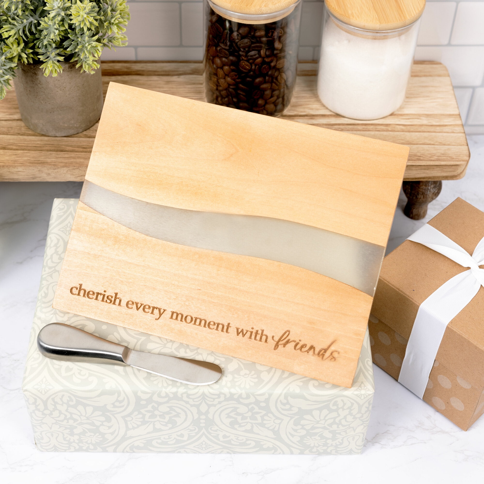 Pavilion Gift Company - Friends - 9" Wood & Resin Cheese/Bread Board Set