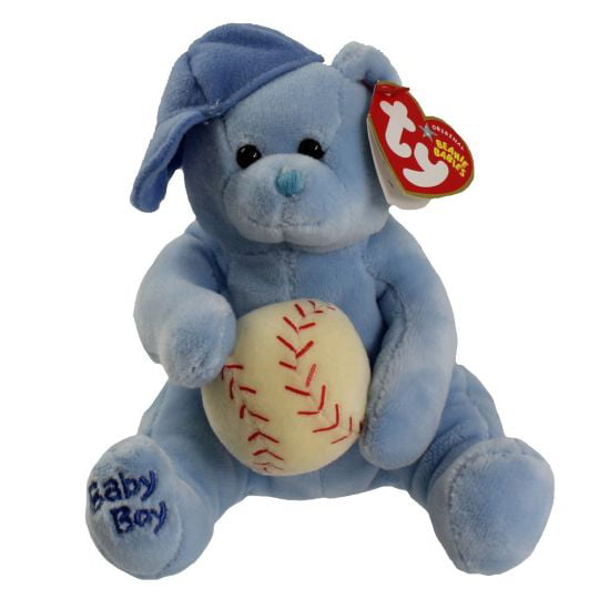 7 inch TY Beanie Baby - MWMTs BABY BOY the Bear Baseball Hat & Ball 