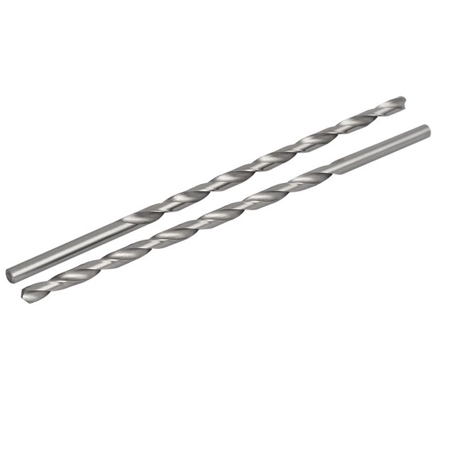 Broca de 6.5 mm de diámetro y 200 mm de longitud, vástago redondo, broca de espiral de acero de alta velocidad, tono plateado, 2 piezas