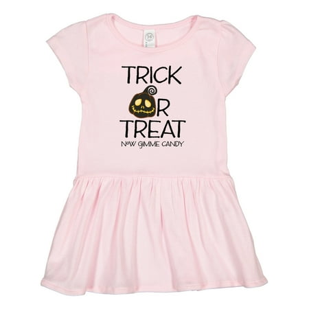 

Inktastic Trick or Treat Now Gimme Candy with Halloween Pumpkin Gift Toddler Girl Dress
