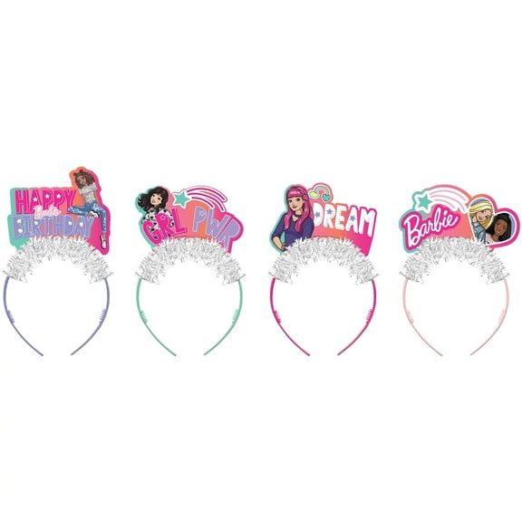4 Pack Barbie Birthday Girl Power Headbands Girls Birthday Accessory Amscan