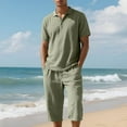 thumbnail image 2 of Fgnfyis Men's Summer Linen Beach Loose Shirt Short Sleeve Shorts Set 2 Piece Sets for Men Army Green XL, 2 of 4