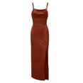 thumbnail image 1 of Vestido largo halter con espalda abierta y abertura en el muslo con cordón fruncido en la parte delantera para mujer, 1 of 6