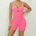 thumbnail image 4 of Mrat Women's One-Piece Jumpsuit Sleeveless Short Bodycon Rompers Back Crossing Yoga Workout Bodysuit Linen Jumpsuits for Women S-62 Hot-Pink L, 4 of 8