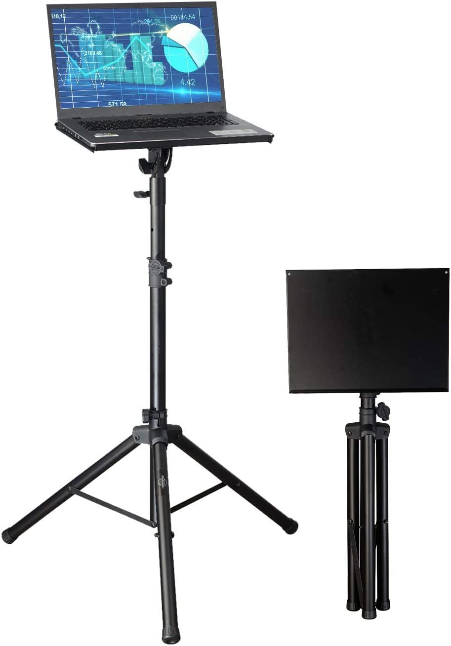 Professional Adjustable 32.3” – 52” Laptop DJ Mixer Tripod Stand | Lightweight & Portable 15.3” x 12.2” Tilted Tri-Pod Tray for Processors, Audio Controllers & Tablets | Raised Edges for Protection