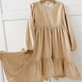 thumbnail image 4 of KYAIGUO Kids Girls Solid Colour Dress Velvet Dress Long Sleeve Ruffle Princess Dress for 7-12Y, 4 of 5
