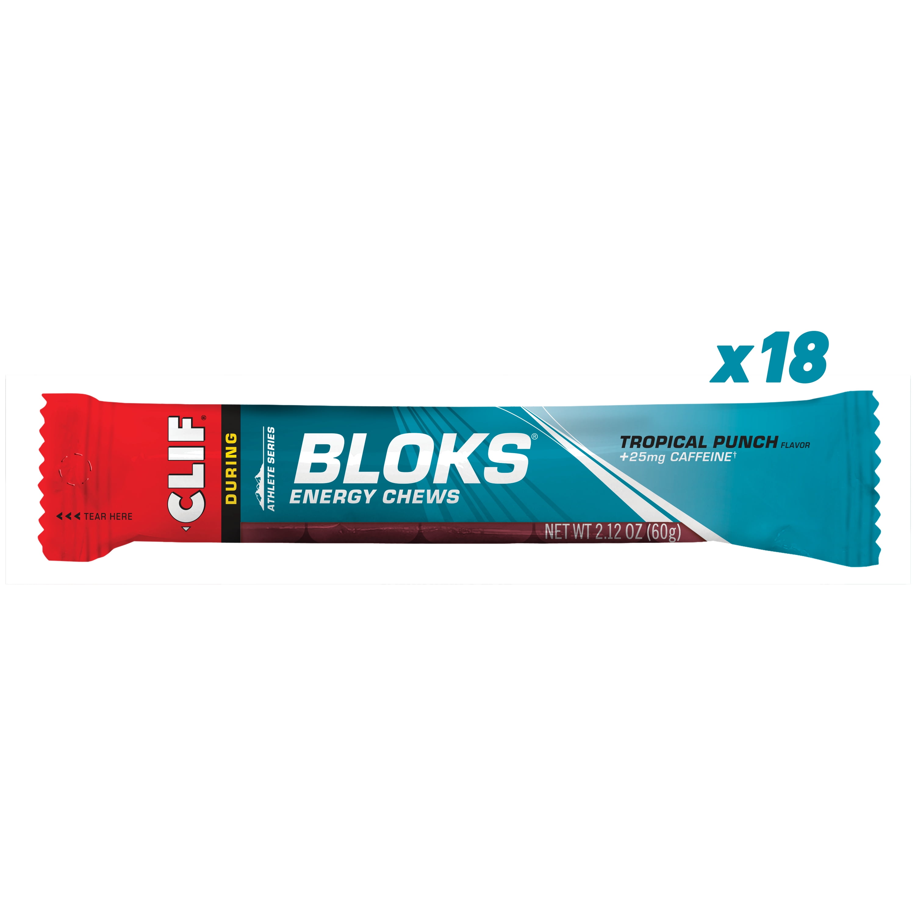 Clif Bar Shot Bloks Energy Chews Tropical Punch with 25mg Caffeine Box of 18