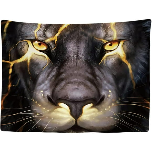 Decorative Bedroom Wall Tapestry - Lion Lion Head Light Eyes Nature - 200 x 150 cm Large - Fabric Wallpaper - Tapestry Aesthetic Wall - Panoramic Decoration