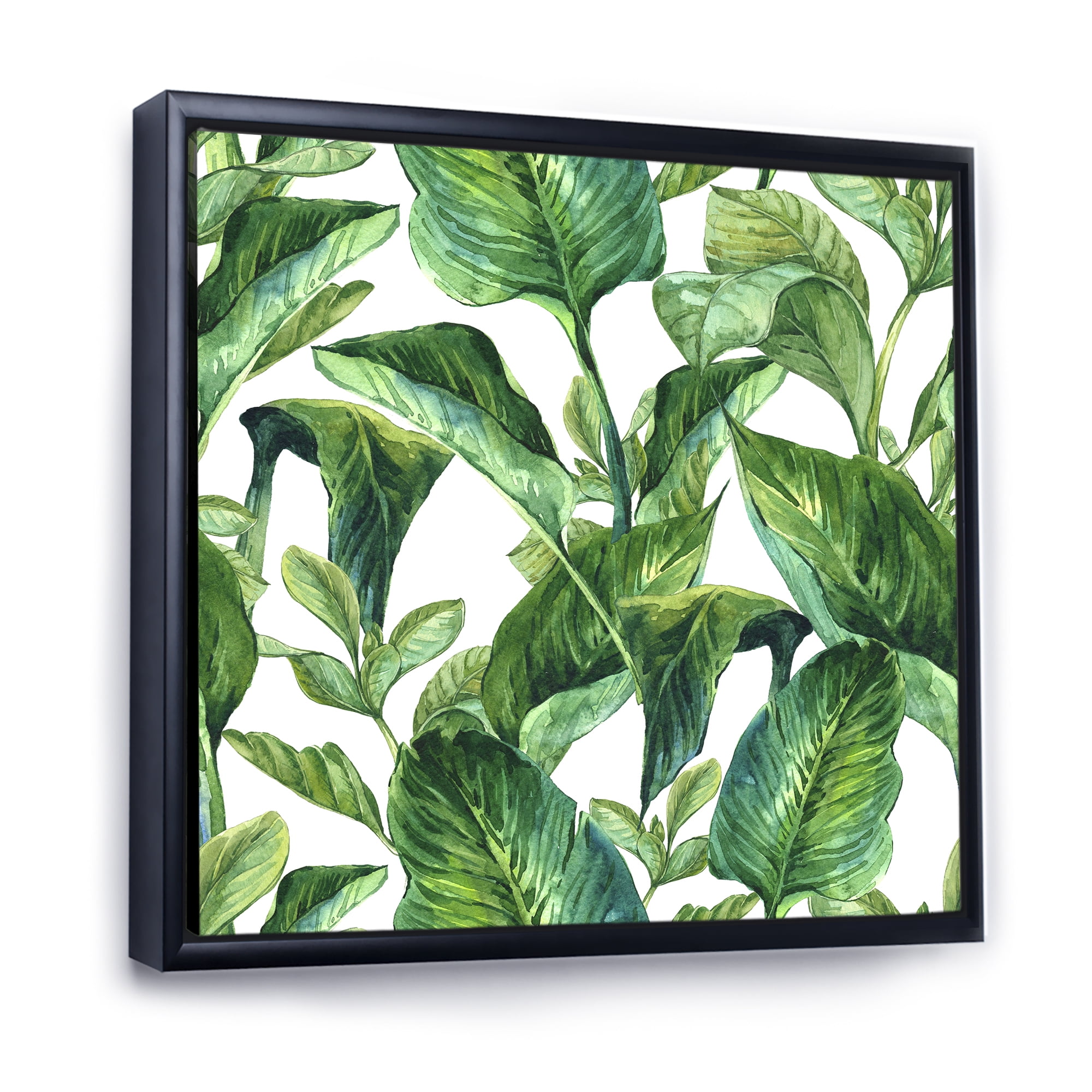 Designart 'Foliage Of Tropical Leaves On White' Tropical Framed Canvas Wall Art Print