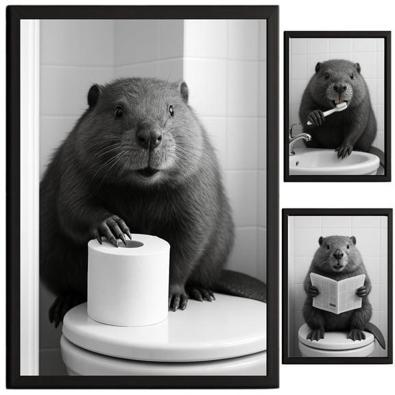 TheNameStore Beaver Bathroom Decor Photographic Wall Art Set of 3