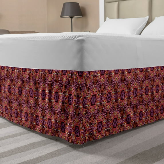 Abstract Bed Skirt, Repetitive Ethnic Effect Vivid Color Mosaic Pattern with Triangles and Design, Elastic Bedskirt Dust Ruffle Wrap Around for Bedding Decor, 4 Sizes, Multicolor, by Ambesonne