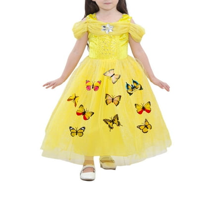 

luethbiezx Kid Girls Princess Dress Butterfly Pattern Tulle Dress Off Shoulder Wedding Party Dress