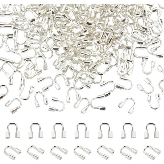 1Box 200pcs Wire Guardian and Protectors Silver Color Brass 0.5mm Hole Thread Protector U Shape Loop Guardian for Necklaces Bracelets Beading Jewelry Craft