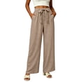 thumbnail image 2 of Pxxlle Linen Pants Women Casual Bow Tie Drawstring Waisted Pant Casual Summer Wide Leg Travel Beach Vacation Trousers with Pockets Khaki XL, 2 of 7