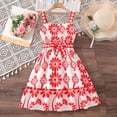 thumbnail image 4 of Kids Summer Square Neck Dress Girls Casual High Waist Floral Beach Vacation Ruffle Hem Aline Going Out Dress ( Red, 9-10 Years ), 4 of 7