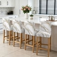 thumbnail image 3 of White Golden Marble Bar Stool Cover Set of 4, Modern Abstract Art Marble Crack Stretch Bar Chair Cover, Removable Washable Pub Counter Stool Chair Slipcover for Kitchen Dining Room Pub Cafe, 3 of 9