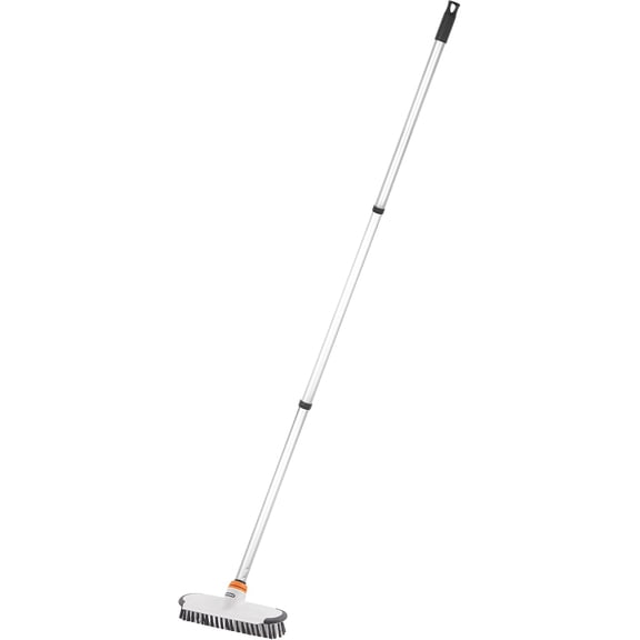 Superio Deck Scrub Brush with Long Handle, Heavy Duty Stiff Bristles Grout Scrubber with Scraper - Cleans Hot Tub, Swimming Pool, Granite Tiles, Bathroom, Patio, Kitchen, Wall and Deck (3 Part Handle)