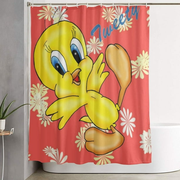 Cortina de ducha Tweetybird con dibujos animados, cortinas de ducha para baño con 12 ganchos, impermeable, lavable, poliéster, juego de decoración para el baño, 60 x 72 pulgadas, plástico