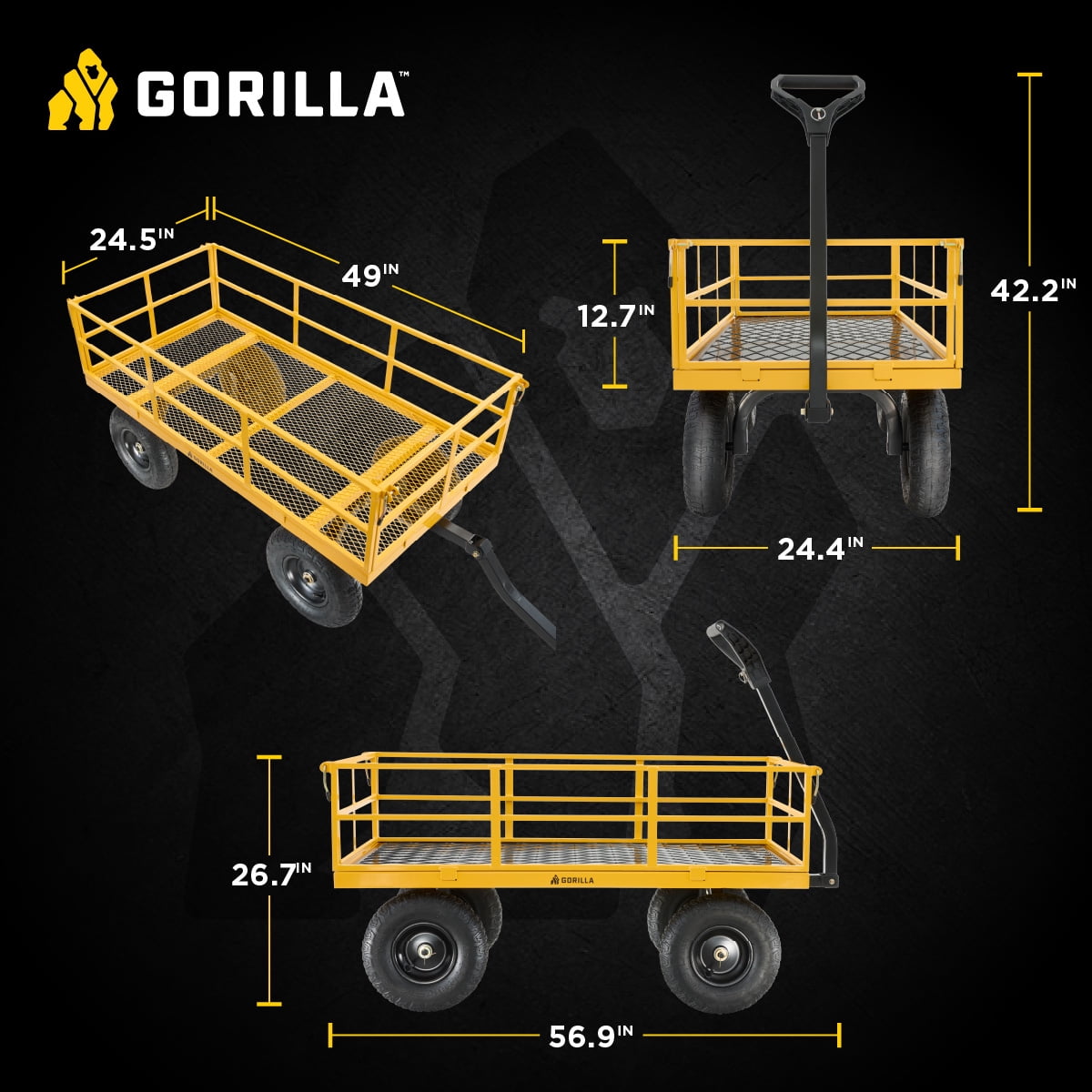 Gorilla Carts GOR1201B 1200-lb. Heavy-Duty Steel Utility Cart, 13" Tires
