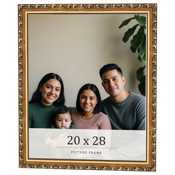 20x28 Frame Black & Gold Solid Wood Picture Frame Width 1.125 Inches | Interior Frame Depth 0.375