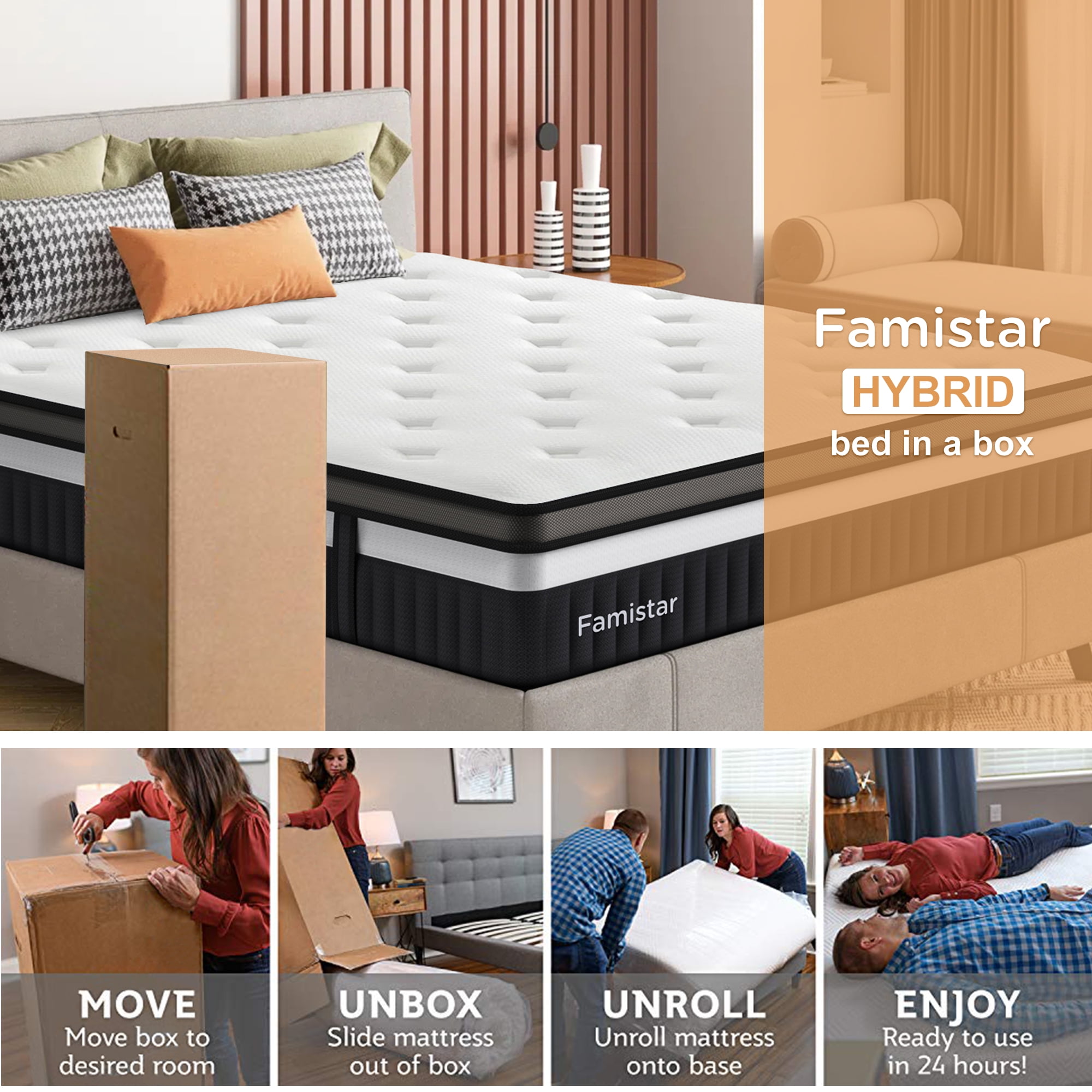Memory Foam Mattresses, 14" King Size Mattress in a Box, Medium Firm, Motion Isolation, Strong Support & Pressure Relief, CertiPUR-US