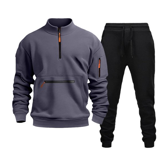 SGMVNU Mens Sweatsuit Soft Fall Winter Solid Sweatshirt For Outdoor Workout Wear Fashion Layering Outfit 2 Piece Fall Outfits Sport Sweat Suit(Dark Gray, 3XL)