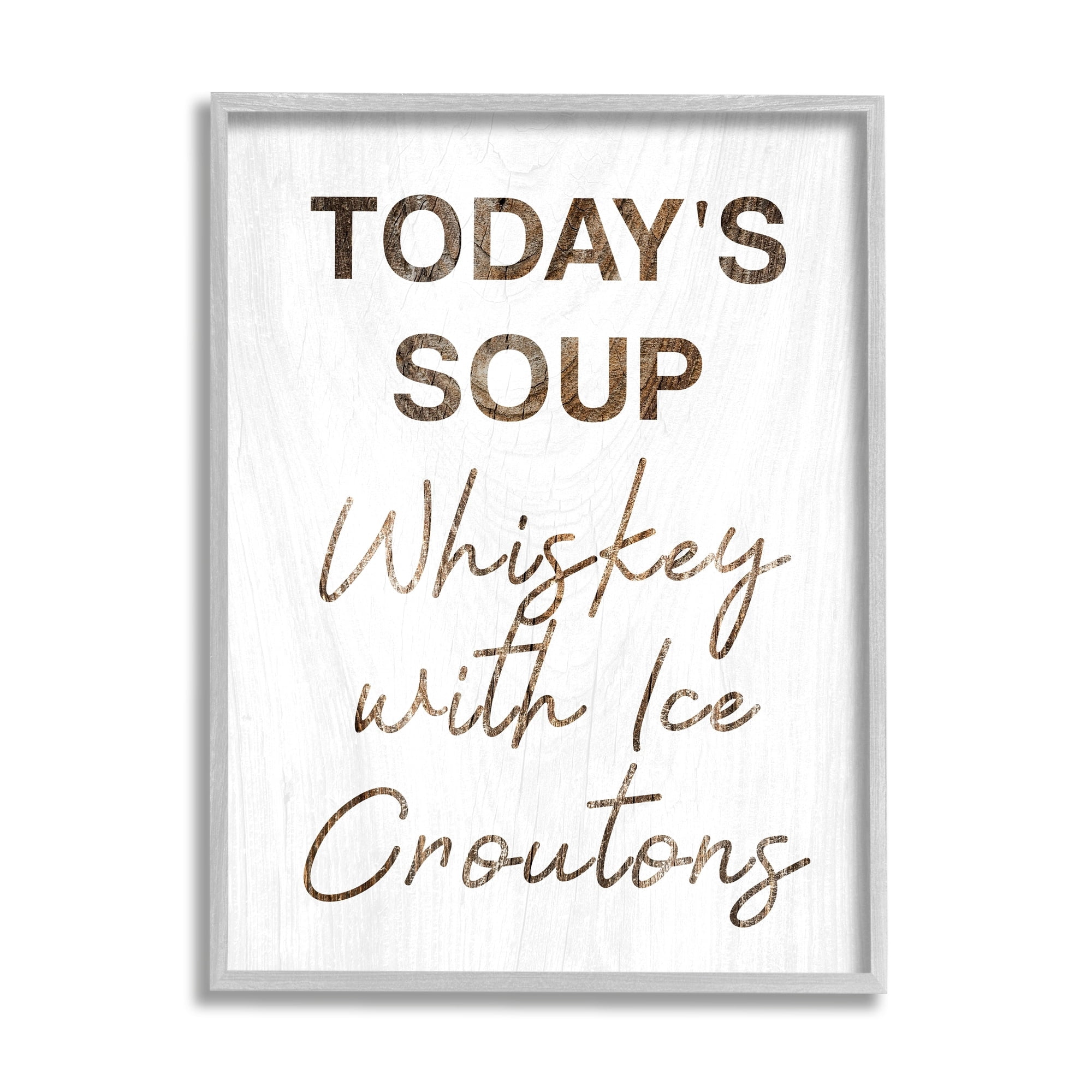 Stupell Industries Whiskey & Ice Croutons Witty Kitchen Cocktail Phrase Graphic Art Gray Framed Art Print Wall Art, Design by Daphne Polselli