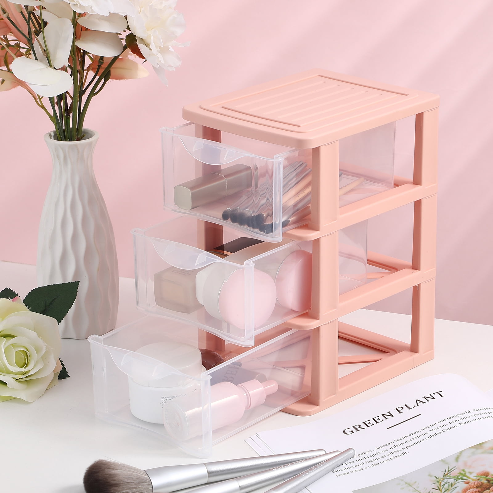 Monyance small storage drawers Plastic 3 Drawer Storage Organizer - Clear Desktop Unit(9.06X6.89X5.31Inches)